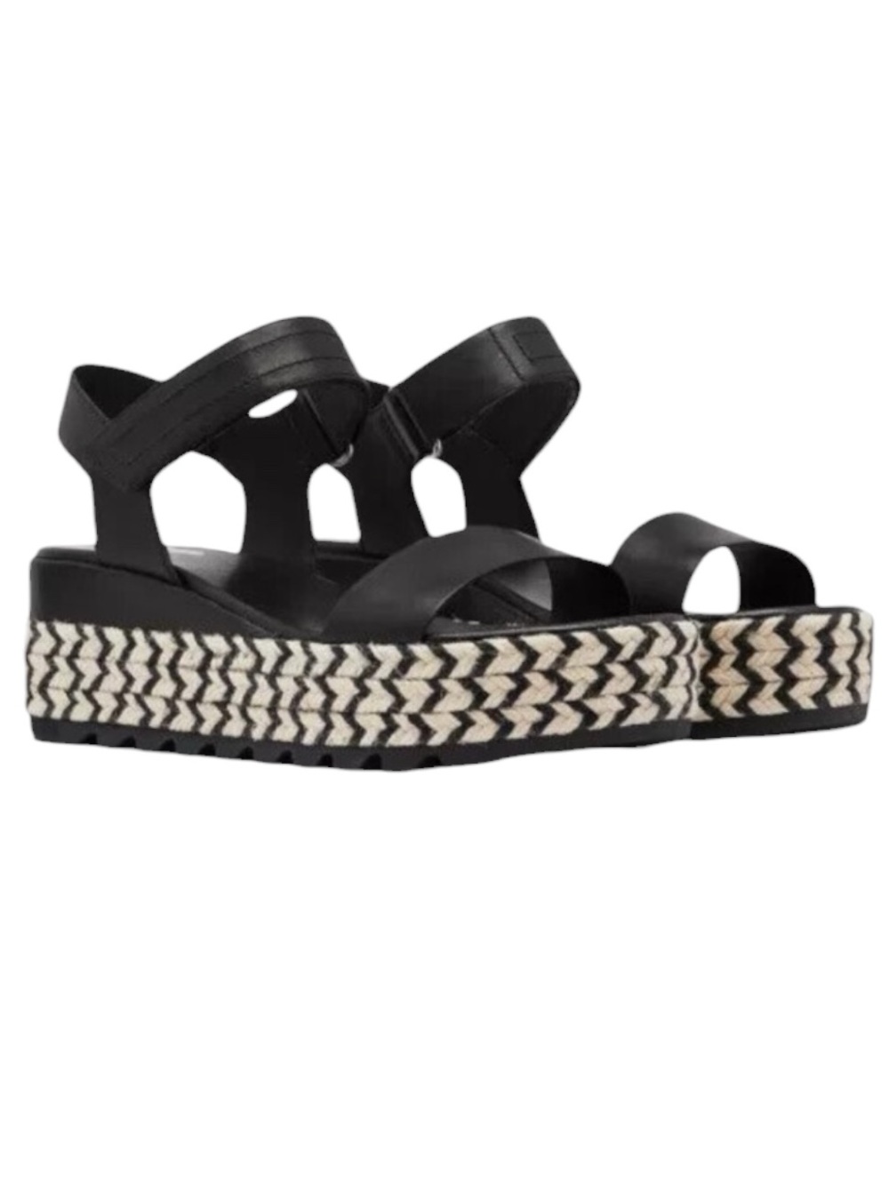 Sorel Cameron Flatform sandals black Leather Espadrille size 8